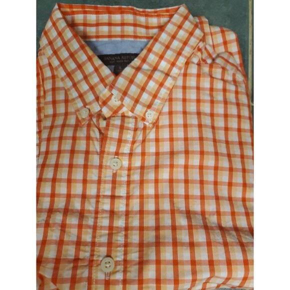 Banana Republic Button Down Shirt Large Slim Fit Long Sleeve Orange Geometric - Picture 1 of 3